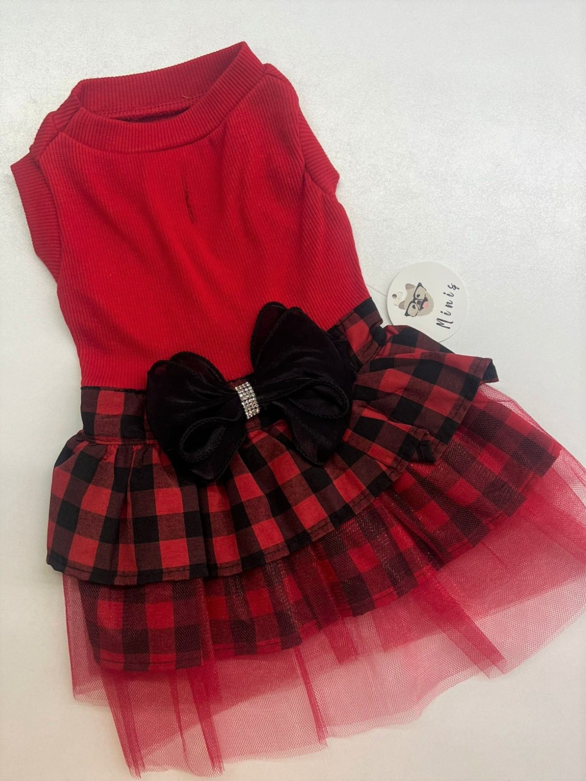 Kırmızı-Ekose Tütülü Elbise Small